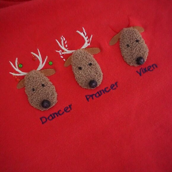 Vintage M&C Sportswear Red Embroidered Reindeer Dancer Prancer Vixen Sweater M - Picture 9 of 11